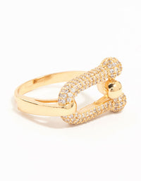 Gold Plated U Link Cubic Zirconia Ring - link has visual effect only