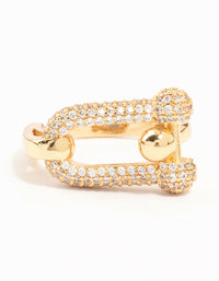 Gold Plated U Link Cubic Zirconia Ring - link has visual effect only