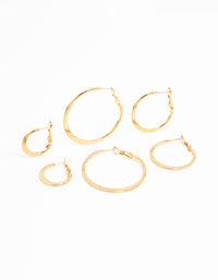 Waterproof Gold Plated Stainless Steel Thin Hoop Earrings 3-Pack - link has visual effect only