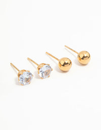 Waterproof Gold Plated Stainless Steel Mixed Stud Earrings 3-Pack - link has visual effect only