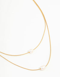 Waterproof Gold Plated Stainless Steel Layered Pearl Pendant Necklace - link has visual effect only