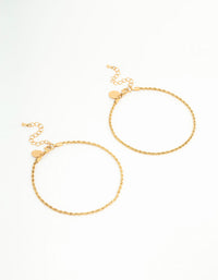 Waterproof Gold Plated Stainless Steel Rope & Chain Anklets 2-Pack - link has visual effect only