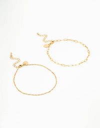 Waterproof Gold Plated Stainless Steel Mixed Chain Anklets 2-Pack - link has visual effect only