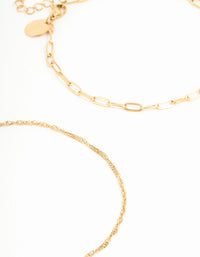 Waterproof Gold Plated Stainless Steel Mixed Chain Anklets 2-Pack - link has visual effect only