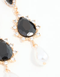 Black Diamante & Pearl Gold Drop Earrings - link has visual effect only