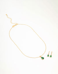 Emerald Teardrop Diamante Drop Necklace & Earrings Set - link has visual effect only