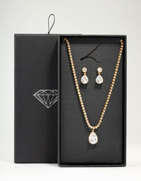 Cubic Zirconia Tennis Necklace & Earrings Set - link has visual effect only