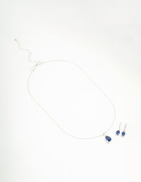 Rhodium Sapphire Teardrop Necklace & Earrings Set - link has visual effect only