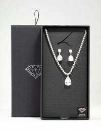 Rhodium Cubic Zirconia Tennis Necklace & Earring Set - link has visual effect only