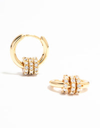 Gold Plated Mini Diamante Rings Huggie Earrings - link has visual effect only