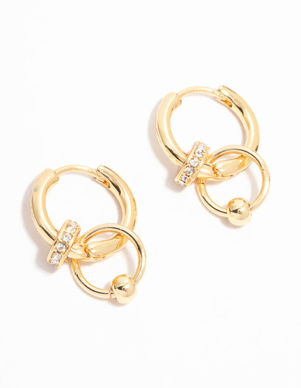 Gold Plated Rings Huggie Drop Earrings