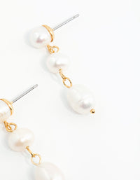 Gold Plated Freshwater Pearl Trio Drop Earrings - link has visual effect only