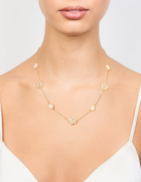 Gold Plated Alternating Small & Medium Flower Necklace - link has visual effect only