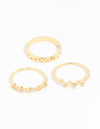 Gold Plated Cubic Zirconia Cluster Rings 3-Pack - link has visual effect only