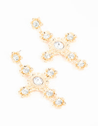 Gold Stone Flower Cross Drop Earrings - link has visual effect only