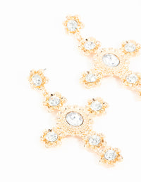 Gold Stone Flower Cross Drop Earrings - link has visual effect only