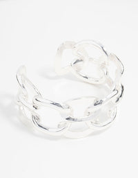 Silver Chunky Link Chain Wrist Cuff - link has visual effect only