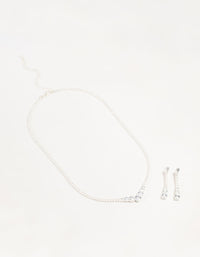 Silver Cubic Zirconia Pointed Earrings & Necklace Set - link has visual effect only