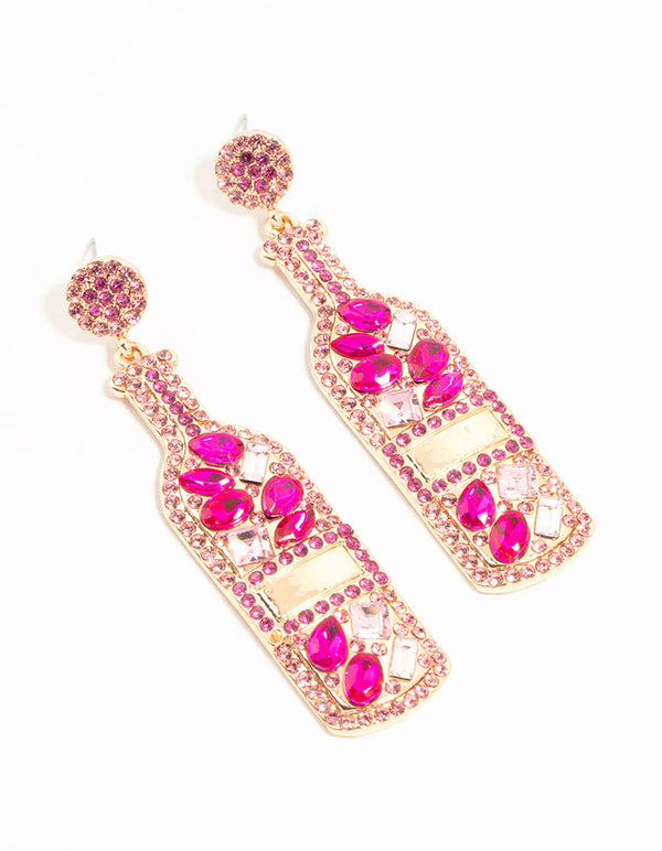 Gold Luxe Pink Champagne Bottle Earrings