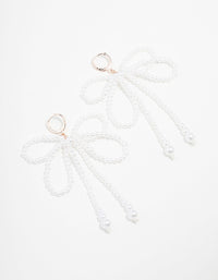 Rose Gold Pearl Bow Huggie Drop Earrings - link has visual effect only