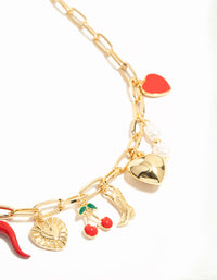 Gold Plated Chili & Cherry Charm Necklace - link has visual effect only