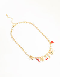 Gold Plated Chili & Cherry Charm Necklace - link has visual effect only