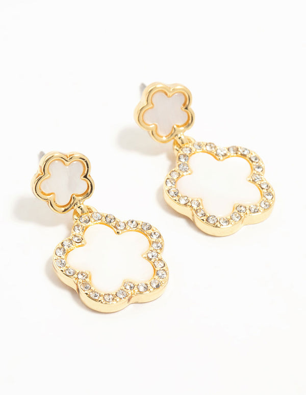 Gold Plated Clover Drop Earrings