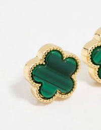 Gold Plated Emerald Clover Stud Earrings - link has visual effect only