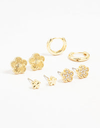 Gold Plated Brass Mini Clover Earrings 4-Pack - link has visual effect only