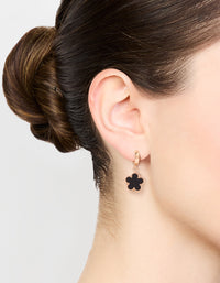 Gold Black Clover Drop Huggie Earrings - link has visual effect only