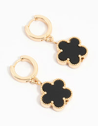 Gold Black Clover Drop Huggie Earrings - link has visual effect only