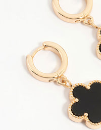 Gold Black Clover Drop Huggie Earrings - link has visual effect only