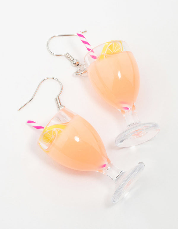 Orange Cocktail Drink Drop Earrings