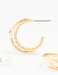 Gold Pearl Studs & Twisted Hoop Earrings 2-Pack - link has visual effect only