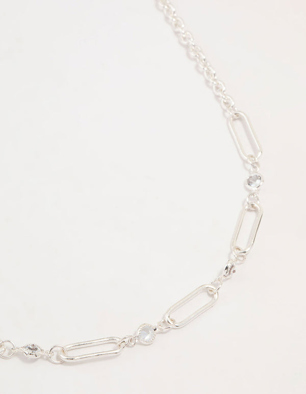 Silver Diamante Rectangular Chain Necklace