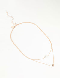 Rose Gold Pearl Heart Layered Necklace - link has visual effect only