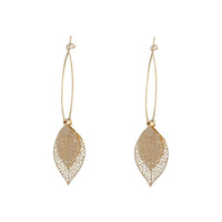 Gold Tone Filigree Leaves On Hoop Earrings - link has visual effect only