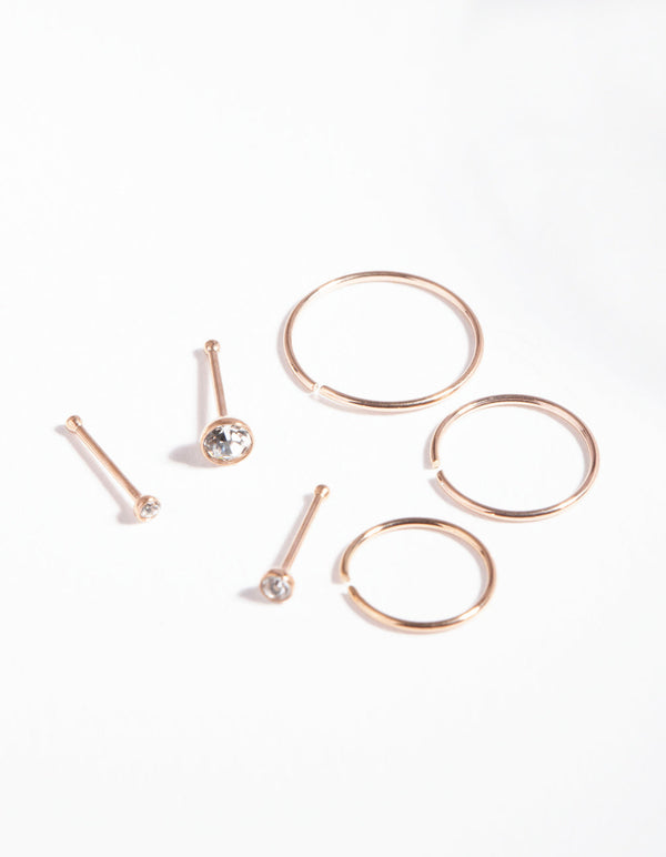 Rose Gold Surgical Steel Nose Jewellery 6-Pack