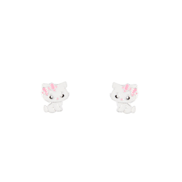 Kids Sterling Silver Enamel Cat Stud Earrings