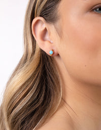 Gold Plated Sterling Silver Blue Synthetic Opal Stud Earrings - link has visual effect only