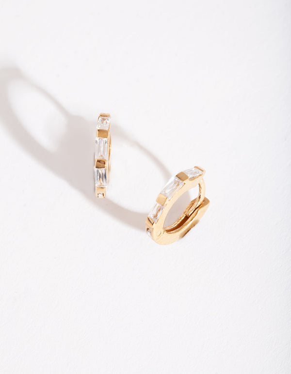 Gold Plated Sterling Silver Gem Huggie Earrings