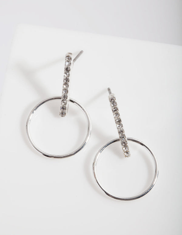 Silver Diamond Simulant Stick Drop Earrings