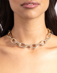 Gold Chunky Diamante Link Necklace - link has visual effect only