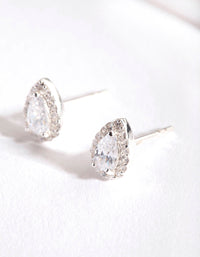 Silver Cubic Zirconia Teardrop Halo Stud Earrings - link has visual effect only