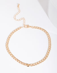 Gold 5mm Curb Chain Anklet - link has visual effect only