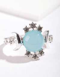 Silver Vanilla Synthetic Opal Moon Diamante Ring - link has visual effect only