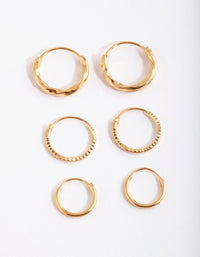 Gold Plated Sterling Silver Graduating Textured Hoop Earring Pack - link has visual effect only