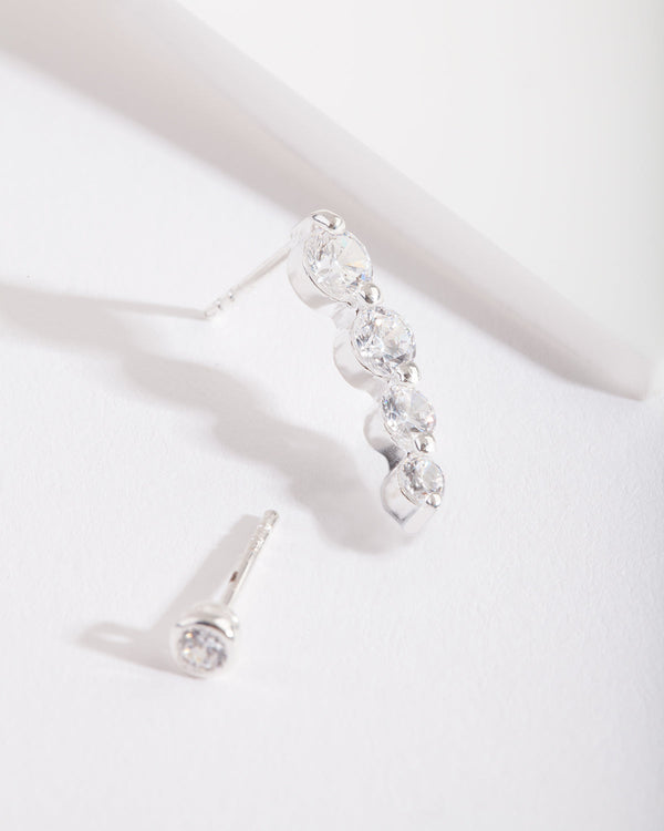 Mixed Metal Cubic Zirconia Graduating Crawler Earrings