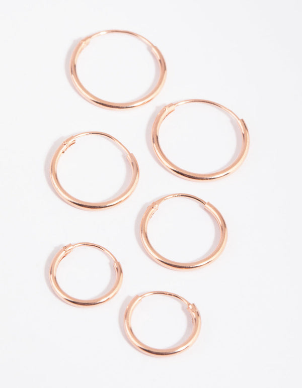 Rose Gold Plated Sterling Silver Plain Hoop Earring Pack