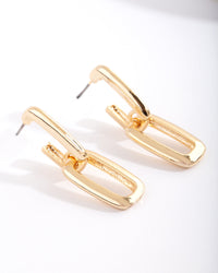 Gold Plated Chunky Link Drop Earrings - link has visual effect only